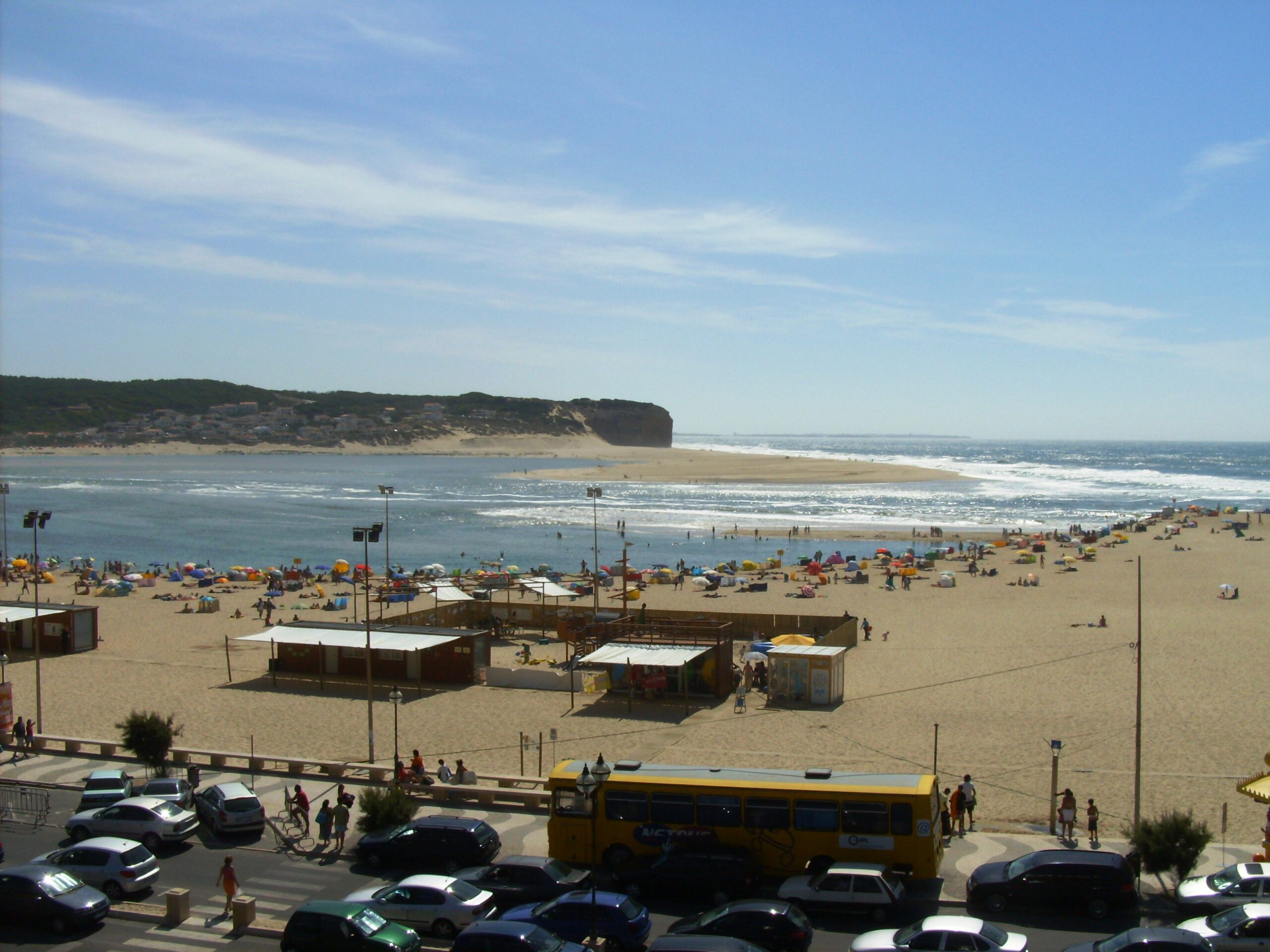 View of the beach at Foz do Arelho, where the Óbidos Lagoon meets the Atlantic Ocean, Portugal