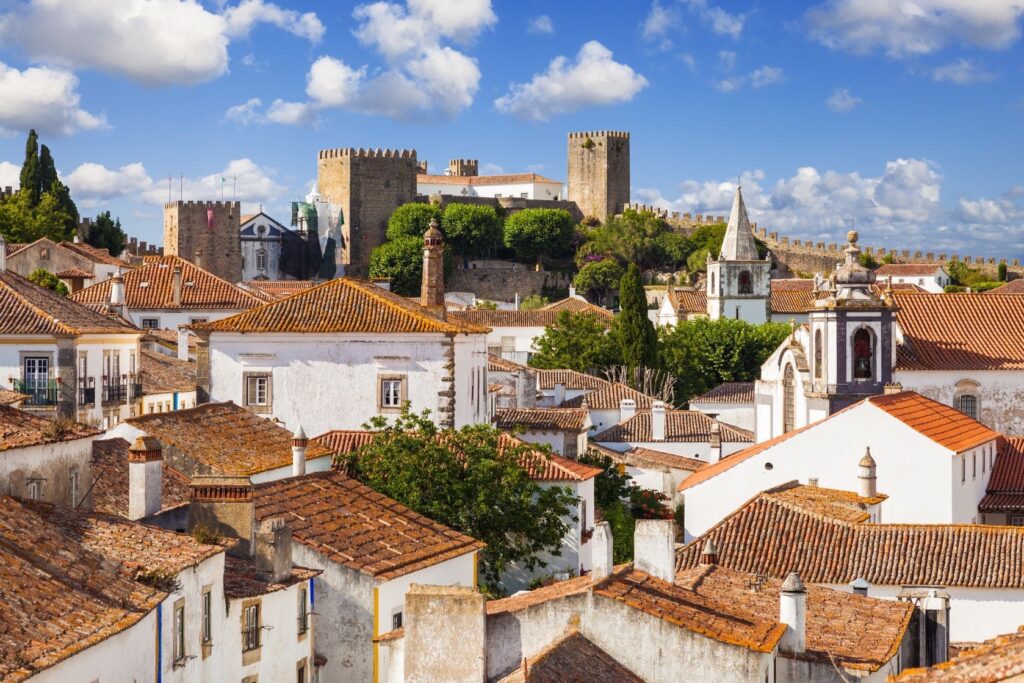 Rooftops and castle of the walled town of Óbidos, Portugal